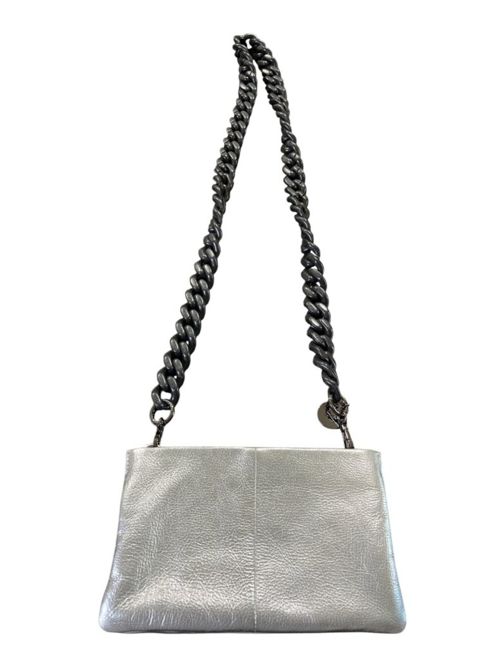 ILI New York RFID Silver Leather Crossbody Bag With Chain Strap Silver